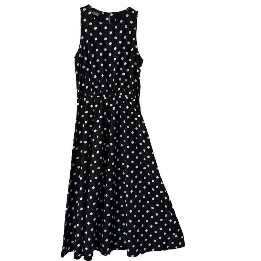 Black & White Polka Dot Crewneck Sleeveless Maxi 90s Y2K Dress Nice Fabric